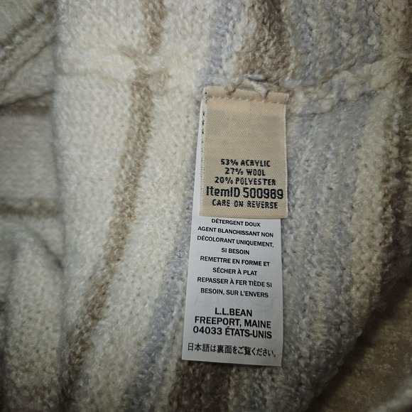 LL Bean Sweater Women M Cream Stripe Cowl Turtleneck Wool‎ Blend Cozy Cabincore - Picture 5 of 11